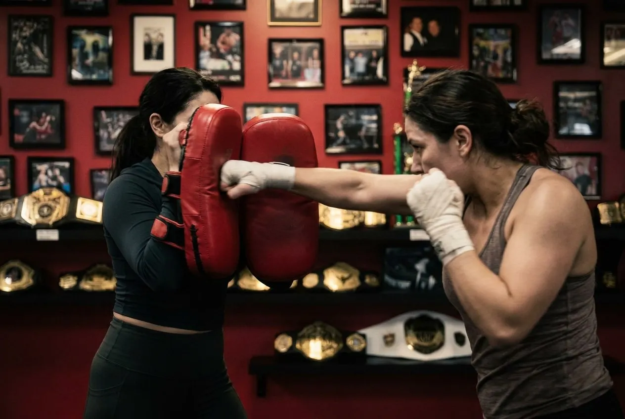 Travail aux mitaines pendant un cours de kickboxing pour femmes